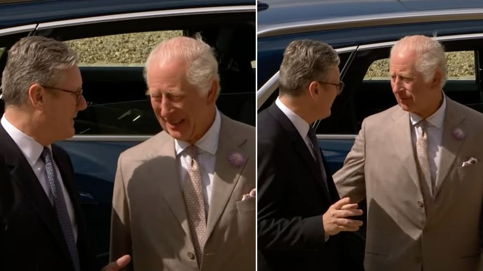 King Charles greeted by Keir Starmer as they meet with European leaders at Blenheim Palace