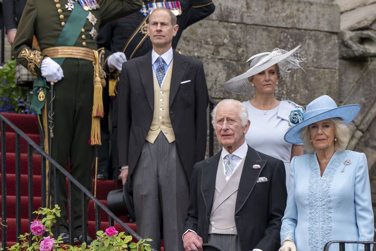 King Charles III and Queen Camilla with the Duke and Duchess of Edinburgh during the Sovereign's Garden Party held at the Palace of Holyroodhouse in Edinburgh