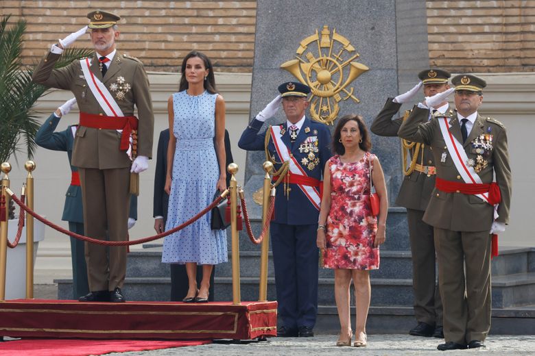 King Felipe VI of Spain, Queen Letizia of Spain and daughters Princess  Sofia and Princess Leonor, Princess of Asturias at the Congress of Deputies  during the Kings first speech to make his