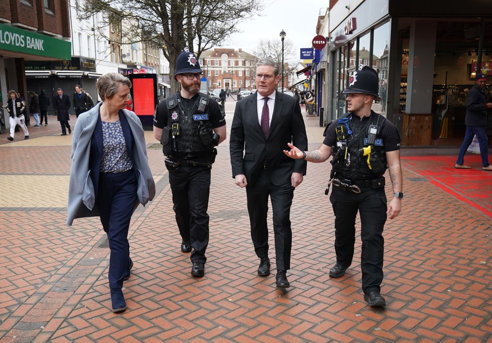 Labour leader Keir Starmer and shadow home secretary Yvette Cooper during a visit to Thurrock , Essex, to meet police and Community Support Officers