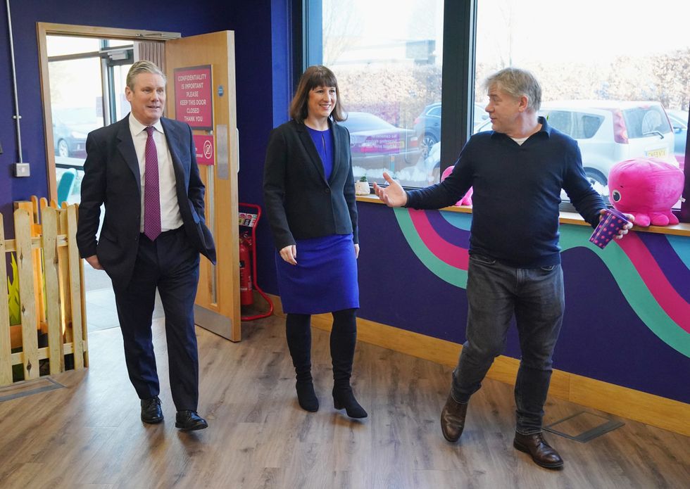 Labour party leader Sir Keir Starmer and Rachel Reeves, shadow chancellor of the Exchequer, join Octopus Energy CEO and founder Greg Jackson