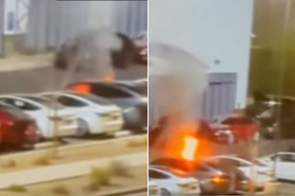 Las Vegas police said someone is believed to have shot at Tesla models before burning them with a Molotov cocktail