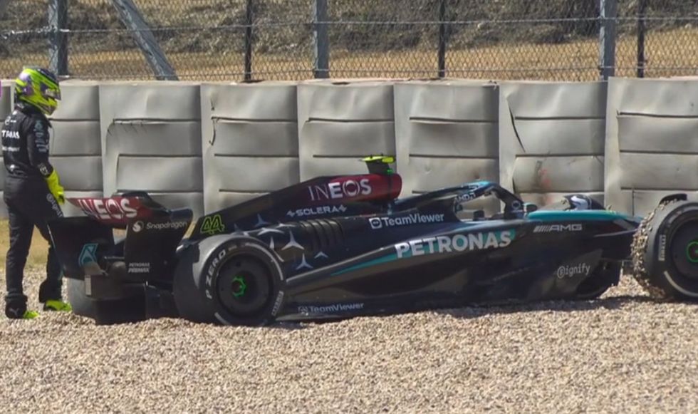 Lewis Hamilton crashed out of the United States Grand Prix