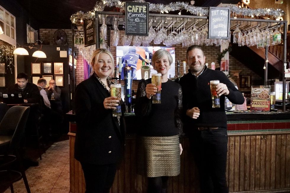 Lilian Greenwood with a pint of Heineken 0.0