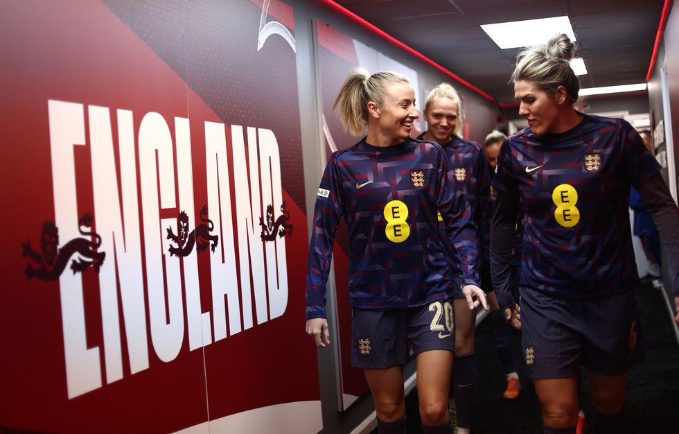 lioness players walk through the wembley stadium before a game