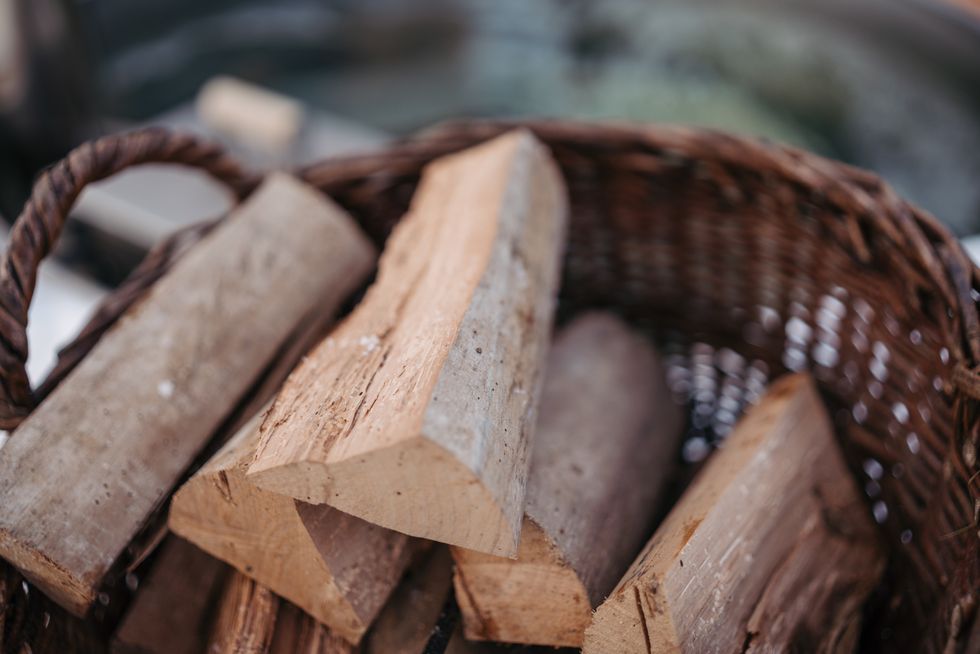 Logs of wood piled up