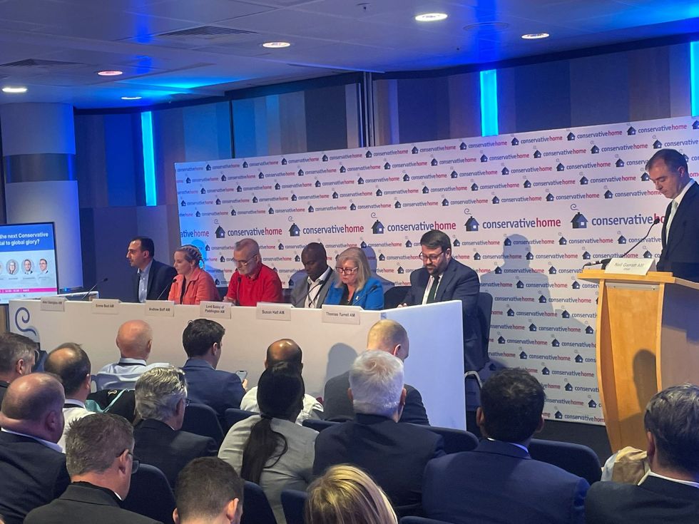 London's top Tories gathered in the ICC on the first day of the party's 2024 conference in Birmingham for a fringe meeting hosted by ConservativeHome