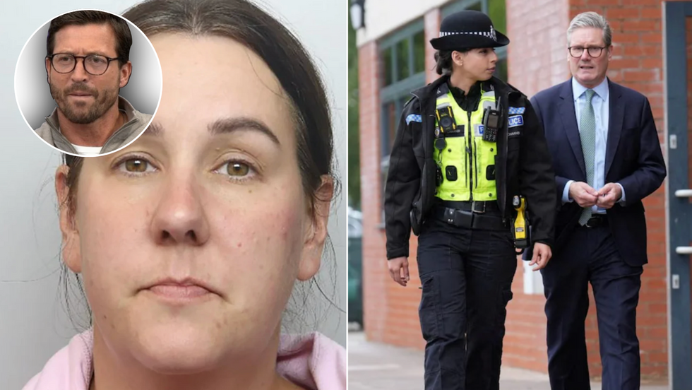 Lucy Connolly (left), Keir Starmer, policewoman (right)