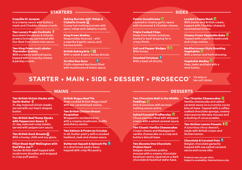 M&S Valentine's Day deal full menu