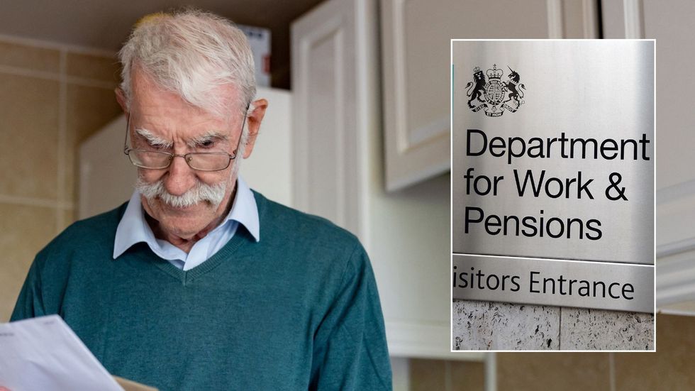 Man looking at letter and DWP sign 