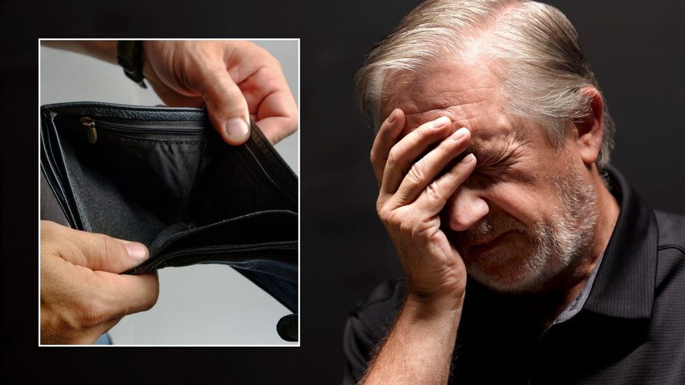 Man looking stressed and empty wallet