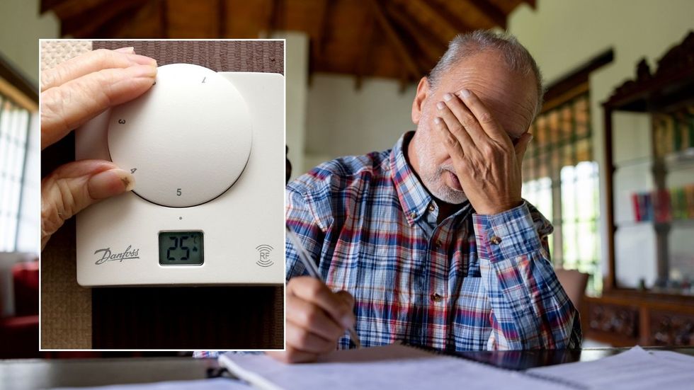 Man looking stressed and temperature dial