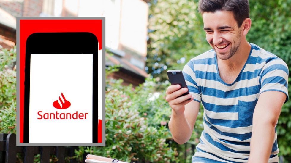 Man on phone and Santander bank logo