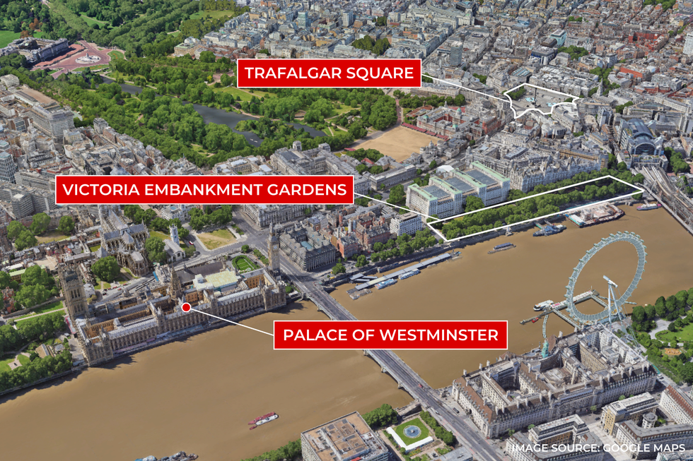 Map of central London ahead of farmers' protests