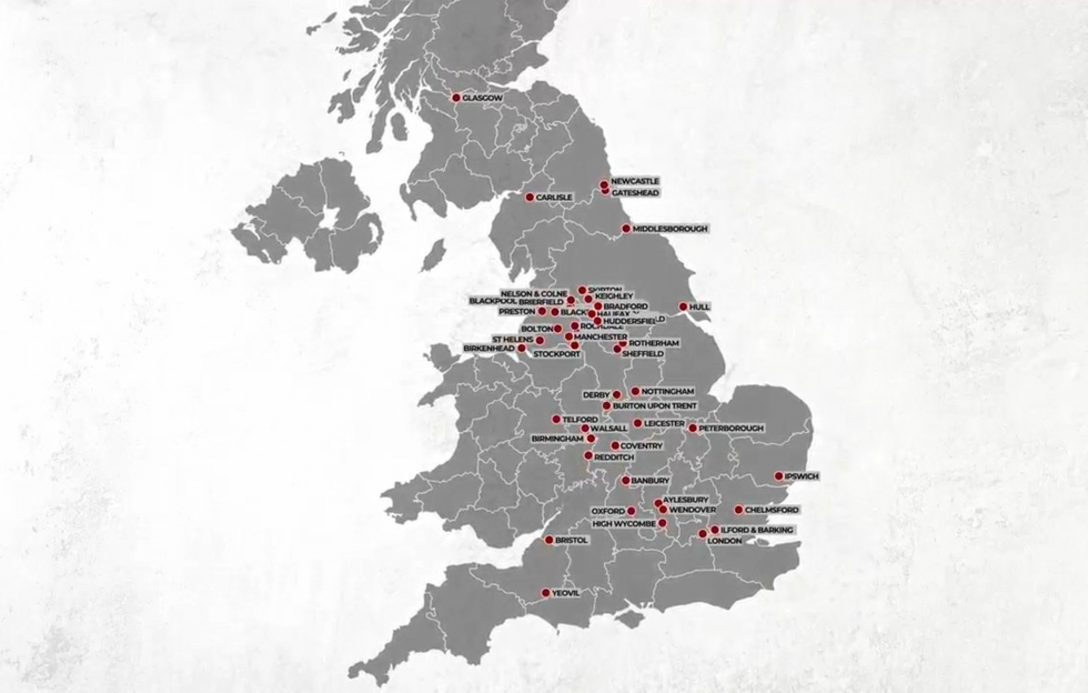 Map of grooming gang prevalence in Britain