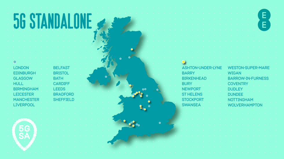 map of new 5G SA standalone network locations in the UK