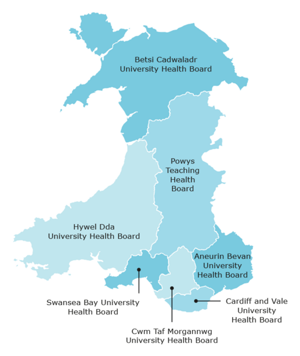 Map of Wales' Health Boards