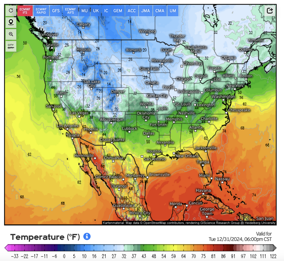 Map shows 70F to the south