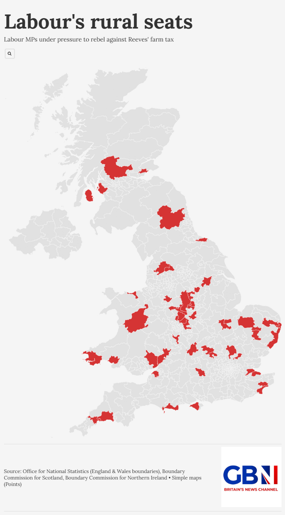 MAPPED: The rural Labour MPs under most pressure to rebel against Reeves' farm tax