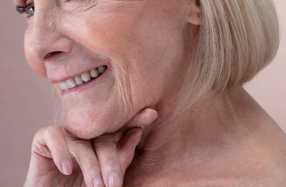 Mature woman with jowls