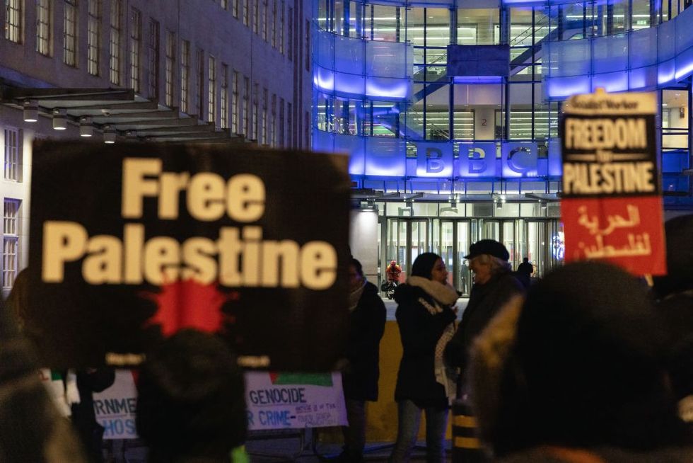 Media Workers for Palestine protest outside BBC Broadcasting House as part of a Stand With Gazau200b