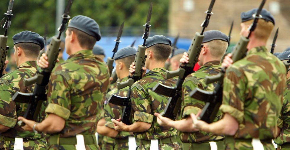 Members of the Royal Air Force Regiment practice precision drill movements