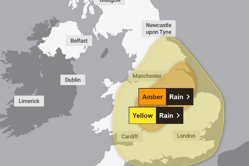 Met Office map shows amber rain alert