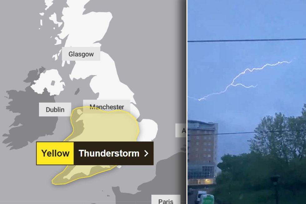 Met Office thunderstorm warning and lightning