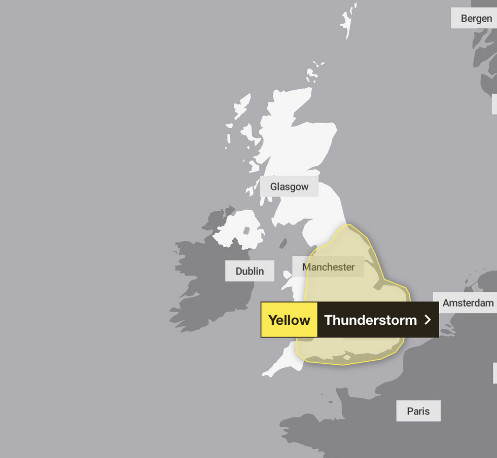 Met Office thunderstorm warning in force