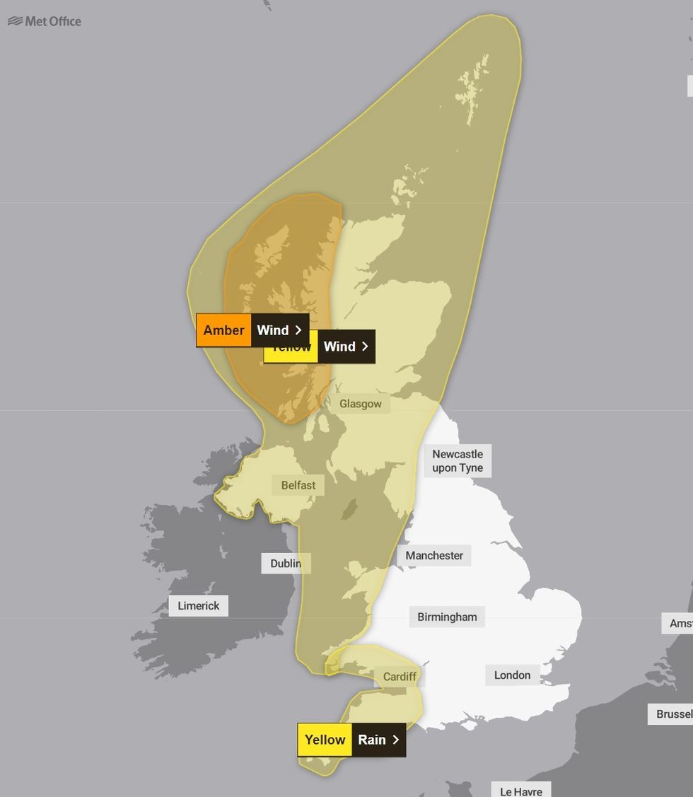 Met Office warnings are in place until tomorrow morning