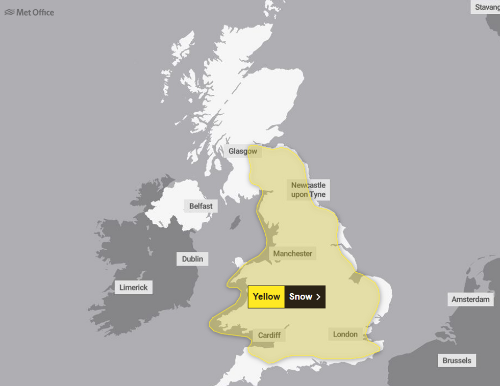 Met Office yellow snow warnings