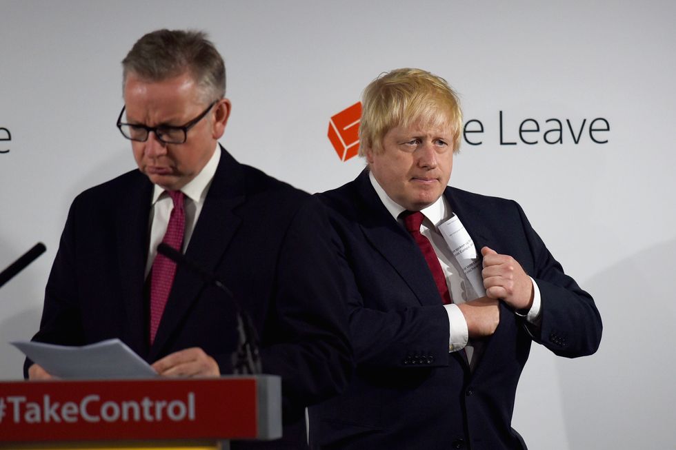 Michael Gove (left) and Boris Johnson hold a press conference at Brexit HQ in Westminster