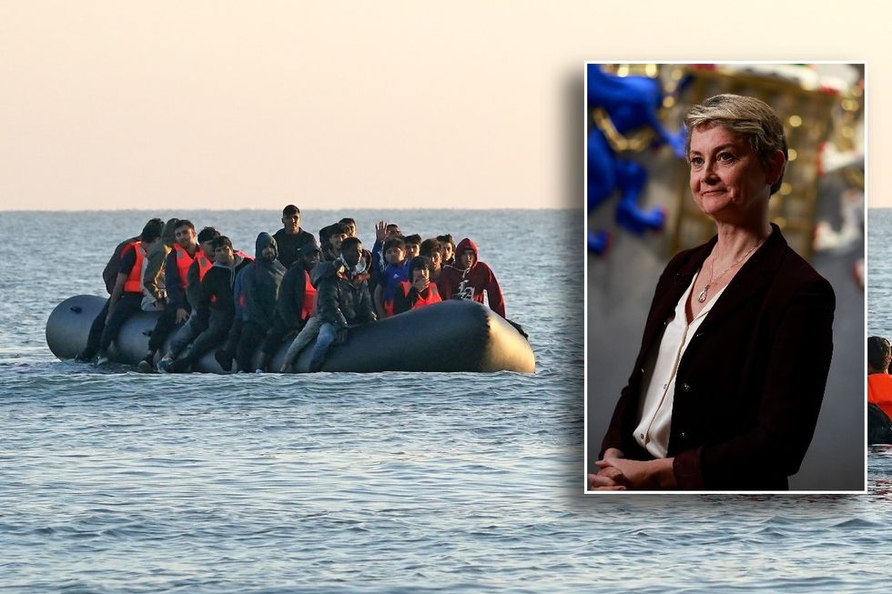 Migrant boat and Yvette Cooper