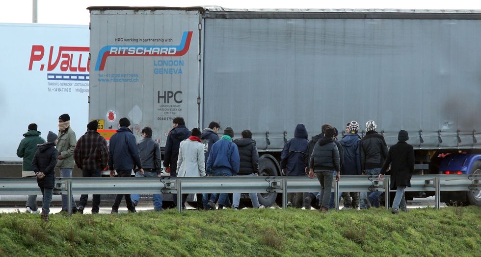 Migrants waiting on motorway in France