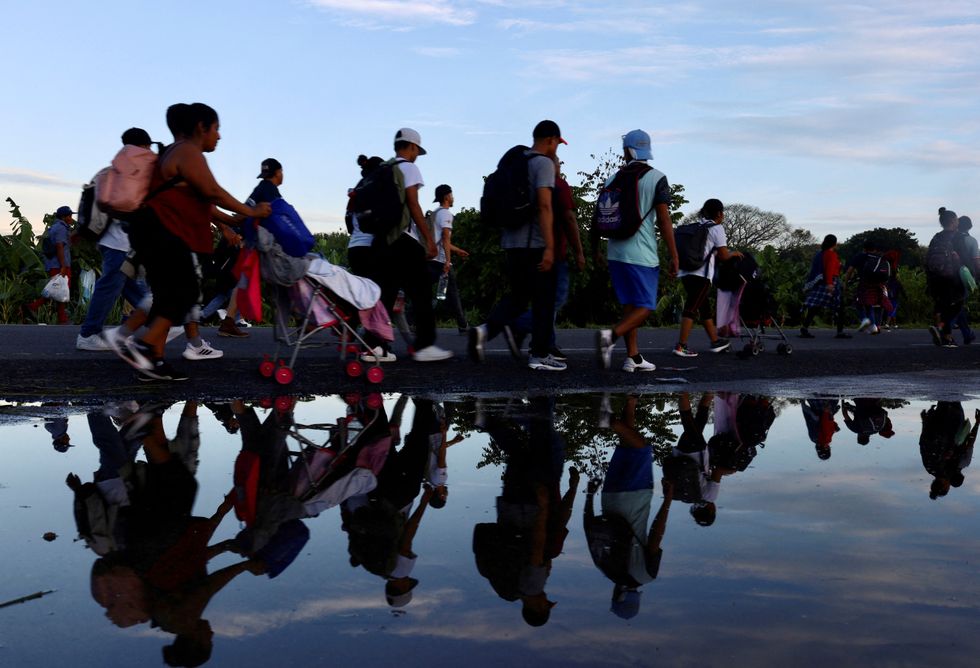 Migrants walking towards US