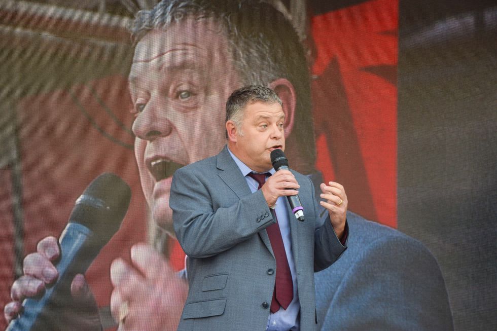 Mike Amesbury, Labour MP, speaks during the rally.