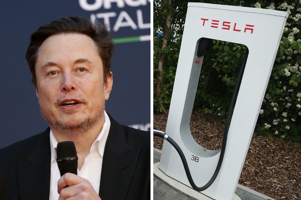 Musk and a Tesla charger