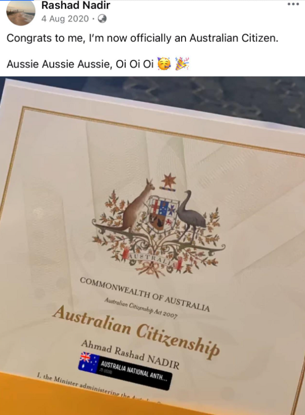 Nadir's citizenship certificate