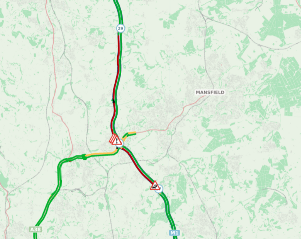 National Highways maps showing the extent of the delays