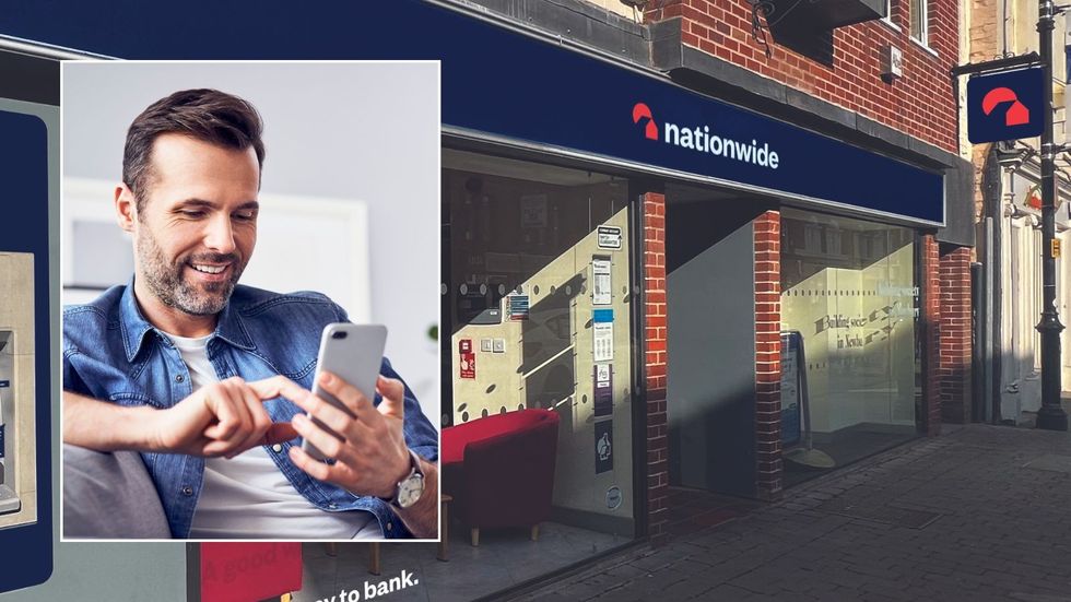 Nationwide branch and man on phone