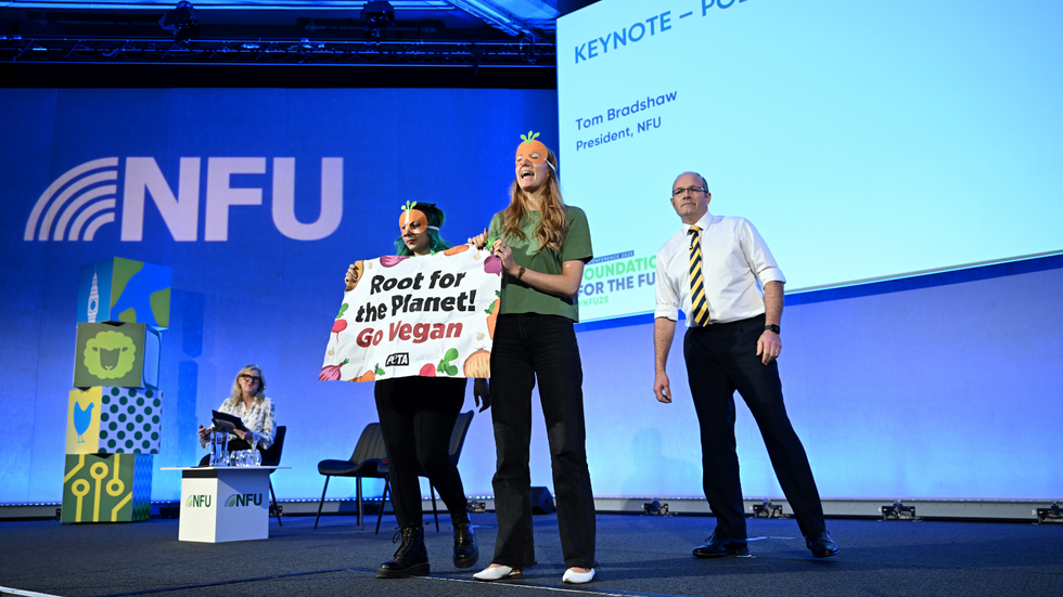 NFU President Tom Bradshaw was also interrupted by protestors at the conference