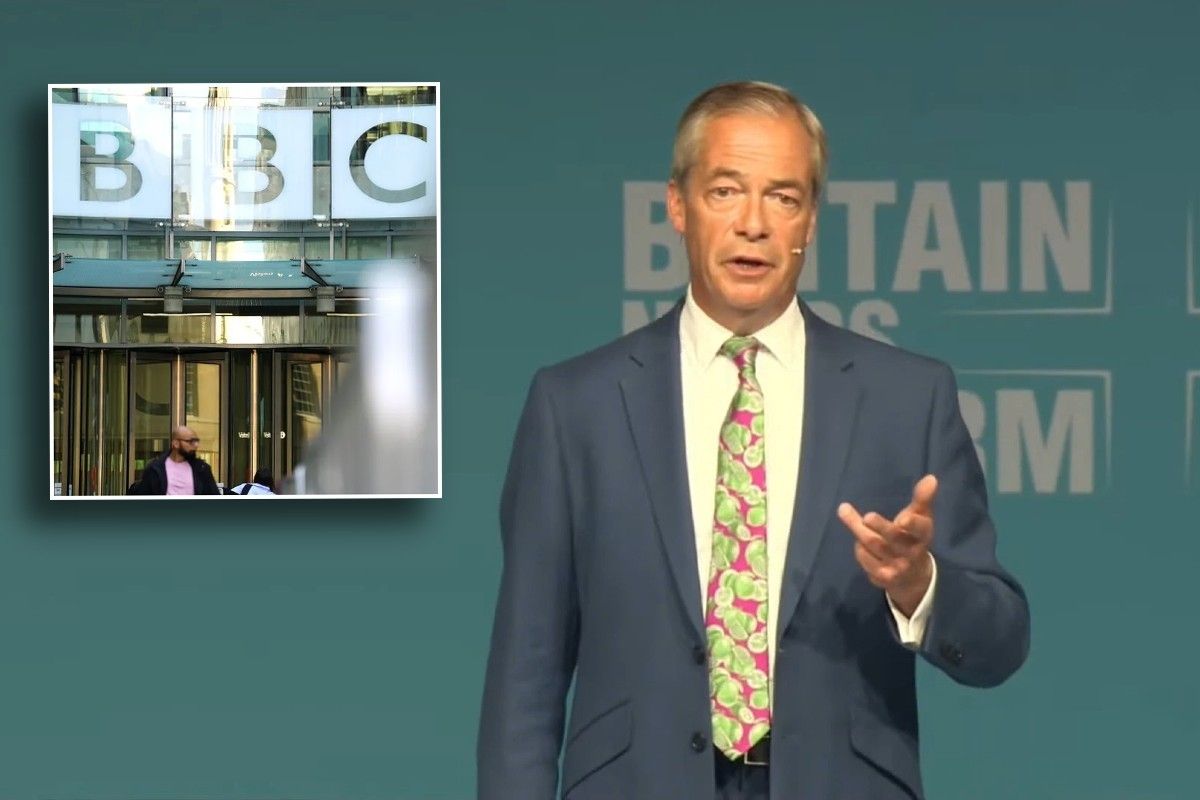 Nigel Farage and BBC office