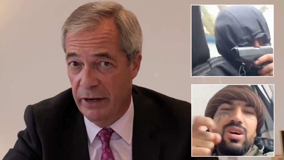 Nigel Farage and migrants documenting their trip across the Channel