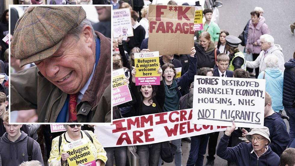 Nigel Farage and protesters