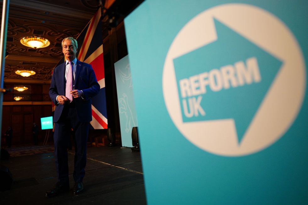 Nigel Farage and Reform UK logo