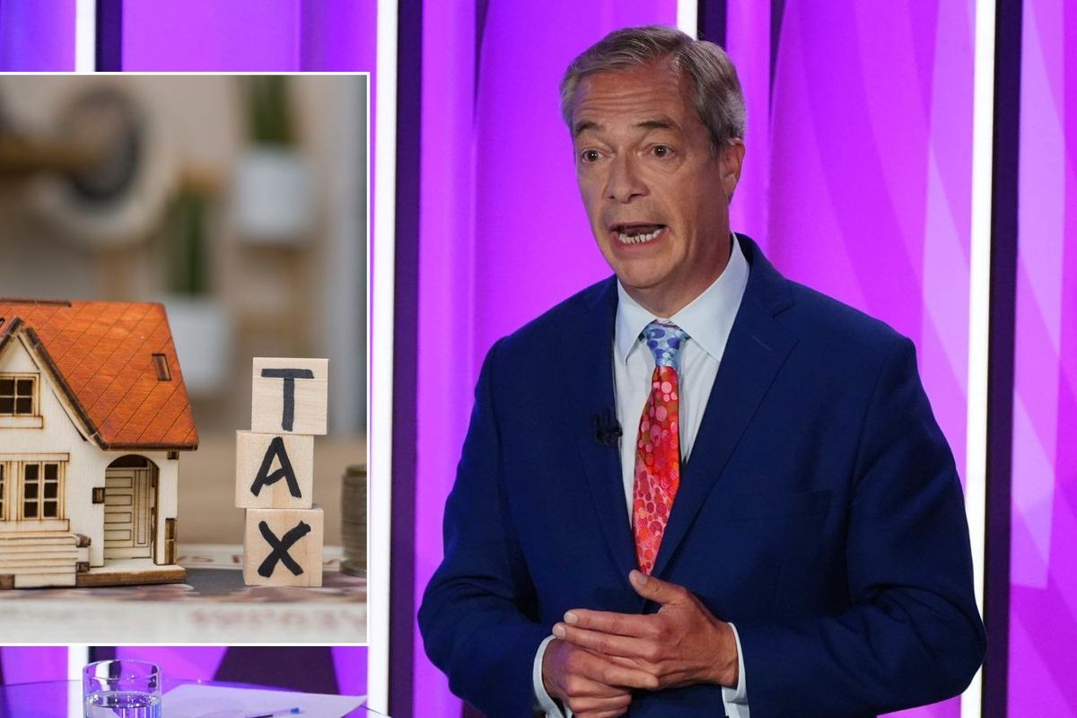 Nigel Farage and tax sign 