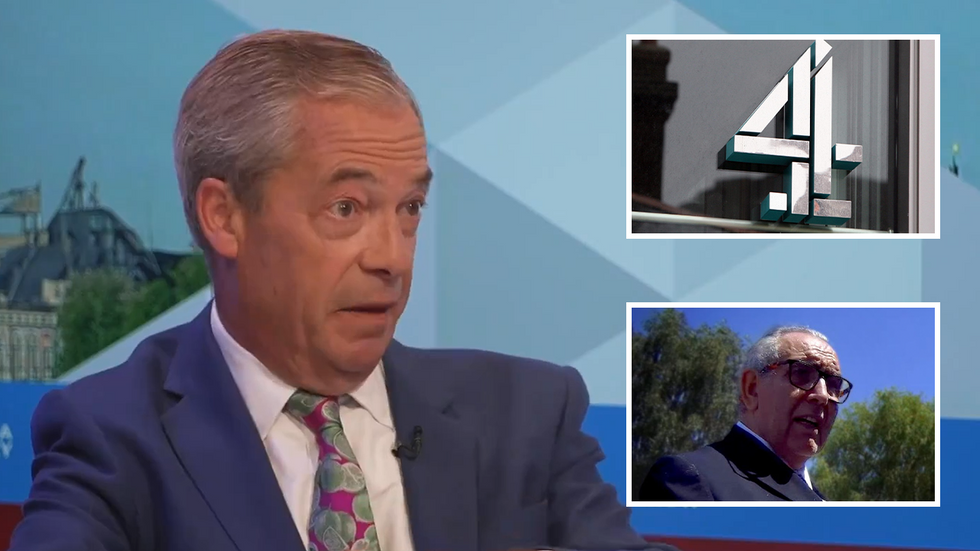 Nigel Farage, Channel 4 logo and Andrew Parker