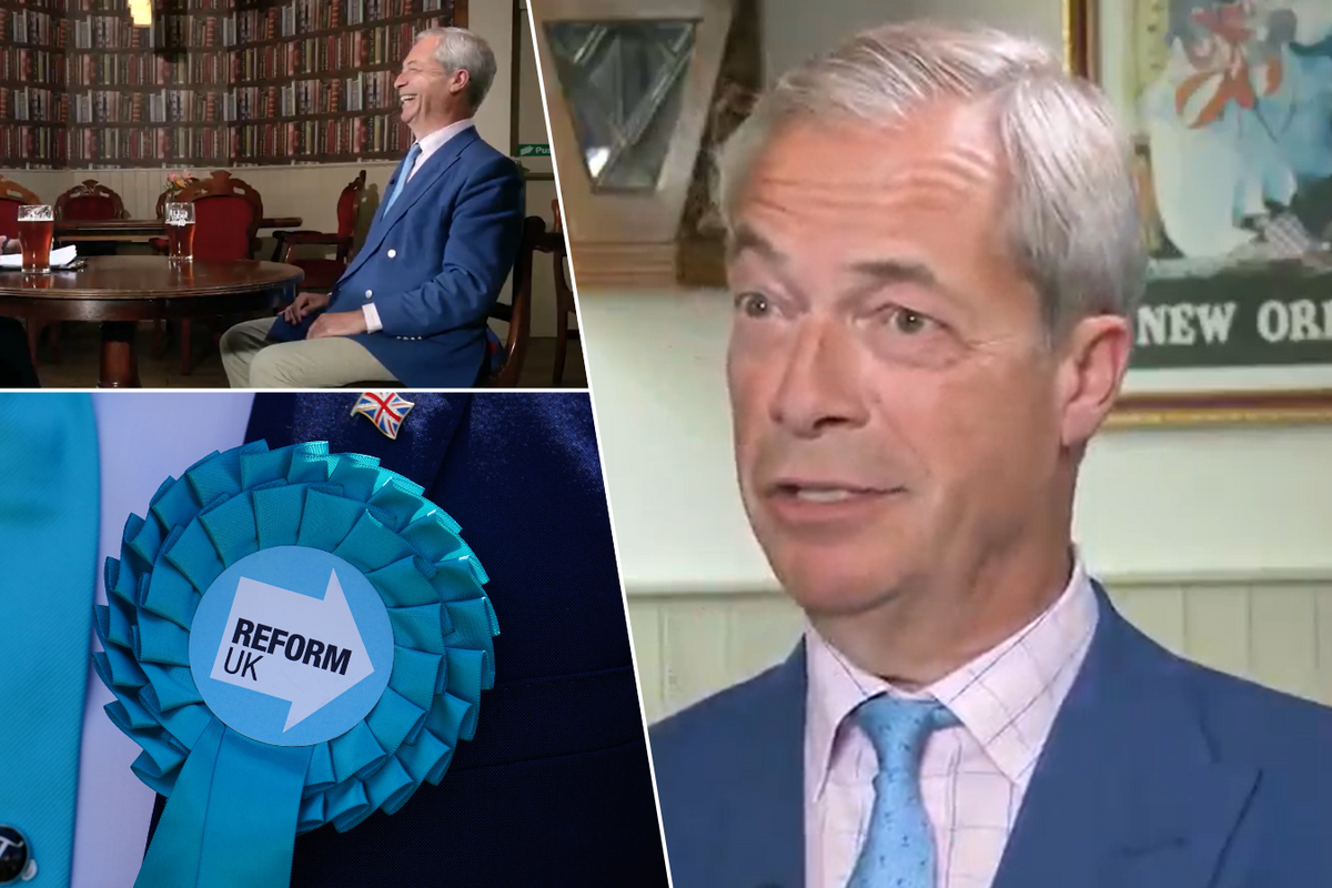 Nigel Farage/Christopher Hope Farage interview/Reform rosette