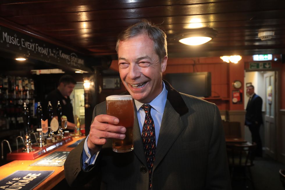 Nigel Farage enjoys a pint in Shoreham, West Sussex