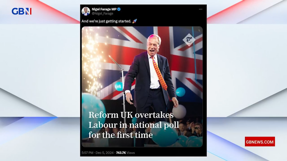 Nigel Farage's tweet after overtaking Labour in the polls